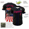 Custom Black Fire Red-Royal 3D Patriotic American Flag And Muscle Car Authentic Baseball Jersey