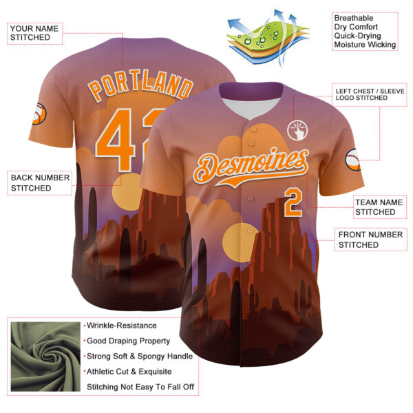 Custom Purple Bay Orange-White 3D Pattern Design Patriotic American Symbol Desert Authentic Baseball Jersey