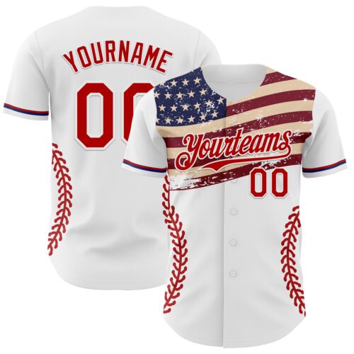 Custom White Red-Royal 3D Patriotic American Flag Authentic Baseball Jersey
