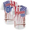 Custom White Royal-Red 3D Patriotic American Flag And Golden Gate Bridge Authentic Baseball Jersey