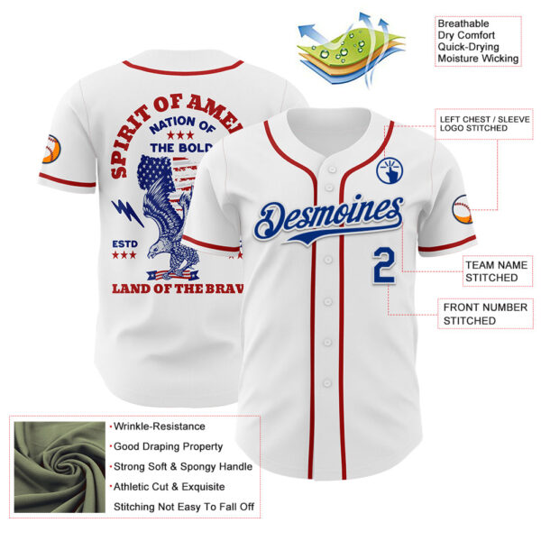 Custom White Royal-Red 3D Patriotic American Flag And Eagle Authentic Baseball Jersey