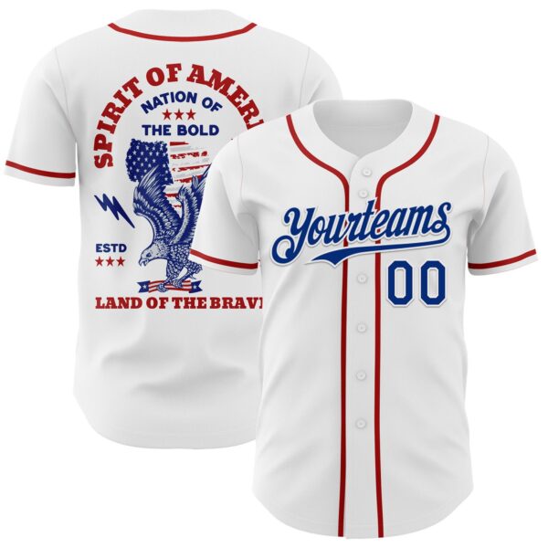 Custom White Royal-Red 3D Patriotic American Flag And Eagle Authentic Baseball Jersey