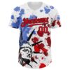Custom White Fire Red-Black 3D Patriotic American Flag And Splatter Statue of Liberty Authentic Baseball Jersey