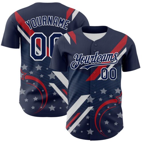 3DPattern7514 Custom Navy Red-White 3D Patriotic American Flag Authentic Baseball Jersey