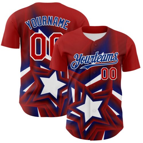 3DPattern7517 Custom Red Royal-White 3D Patriotic American Flag And Star Authentic Baseball Jersey