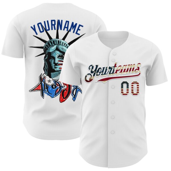 Custom White Vintage USA Flag-Royal 3D Patriotic Statue of Liberty Authentic Baseball Jersey