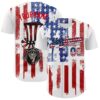 Custom White USA Flag Fire Red-Black 3D Patriotic Skull Authentic Baseball Jersey
