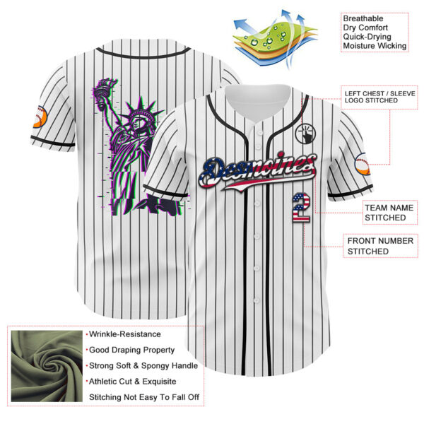Custom White Gray Pinstripe USA Flag-Black 3D Patriotic American Symbol Statue of Liberty Authentic Baseball Jersey