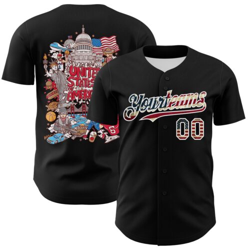 3DPattern7530 Custom Black Vintage USA Flag-White 3D Patriotic American Symbol Authentic Baseball Jersey