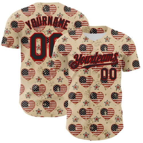 3DPattern7534 Custom City Cream Black-Red 3D Patriotic American Flag Authentic Baseball Jersey