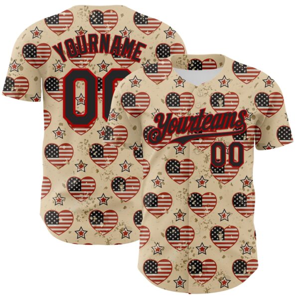 Custom City Cream Black-Red 3D Patriotic American Flag Authentic Baseball Jersey