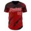 Custom Black Red-White Splash Grunge Fragment Authentic Baseball Jersey
