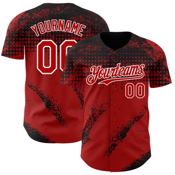 Custom Black Red-White Splash Grunge Fragment Authentic Baseball Jersey