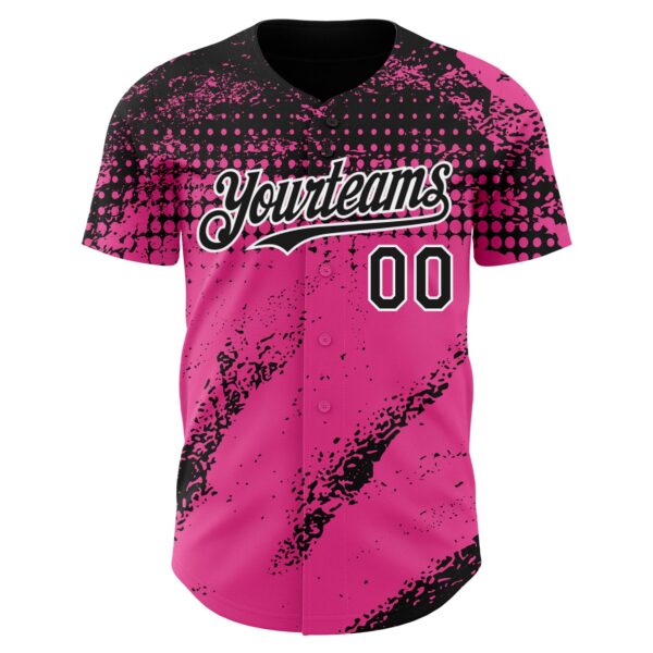 Custom Black Pink-White Splash Grunge Fragment Authentic Baseball Jersey
