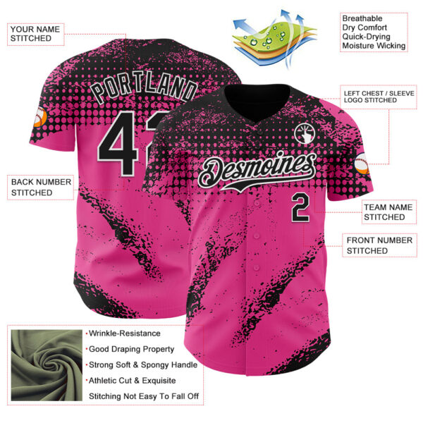 Custom Black Pink-White Splash Grunge Fragment Authentic Baseball Jersey