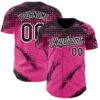 Custom Black Pink-White Splash Grunge Fragment Authentic Baseball Jersey