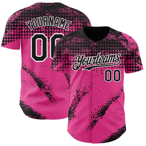Custom Black Pink-White Splash Grunge Fragment Authentic Baseball Jersey