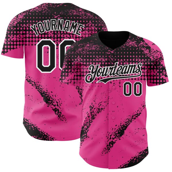 Custom Black Pink-White Splash Grunge Fragment Authentic Baseball Jersey