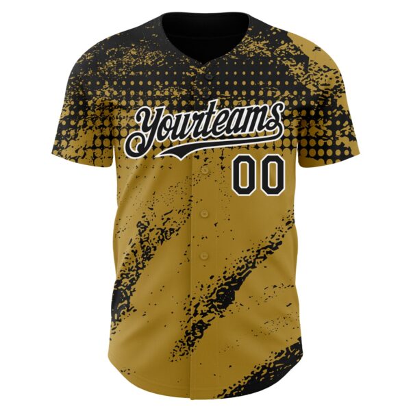 Custom Black Old Gold-White Splash Grunge Fragment Authentic Baseball Jersey