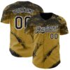 Custom Black Old Gold-White Splash Grunge Fragment Authentic Baseball Jersey