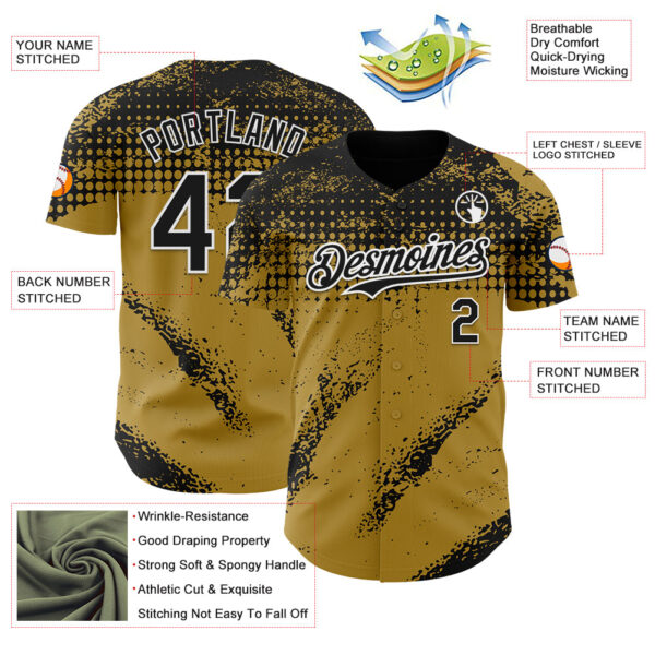 Custom Black Old Gold-White Splash Grunge Fragment Authentic Baseball Jersey