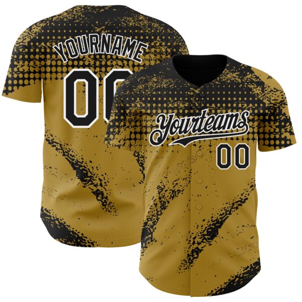 Custom Black Old Gold-White Splash Grunge Fragment Authentic Baseball Jersey
