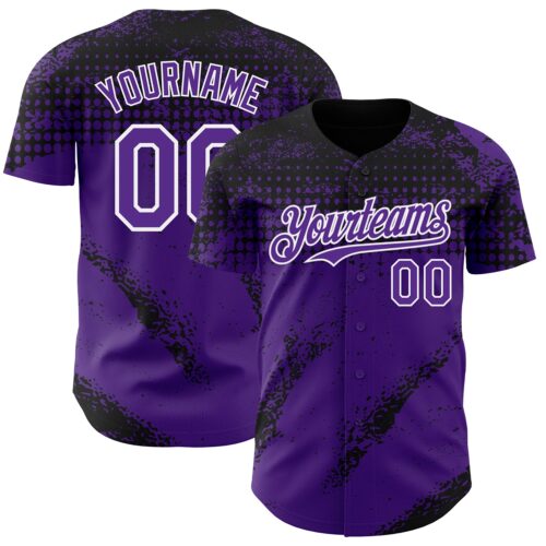 Custom Black Purple-White Splash Grunge Fragment Authentic Baseball Jersey