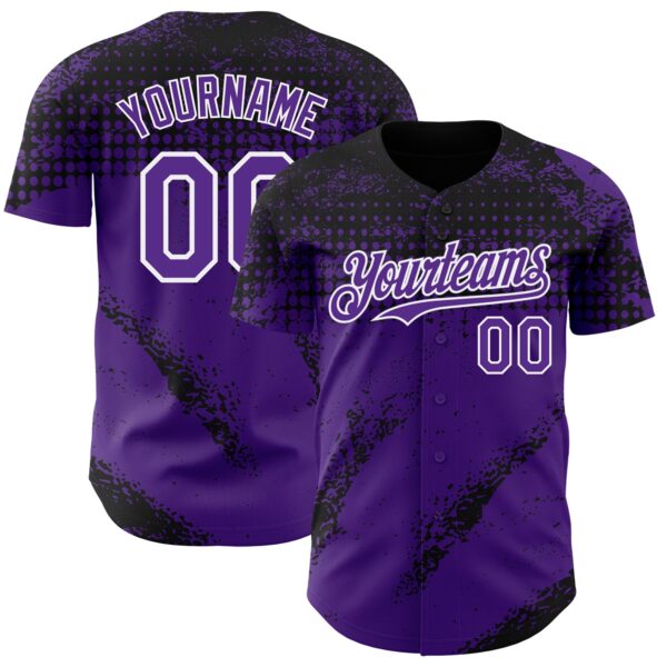 Custom Black Purple-White Splash Grunge Fragment Authentic Baseball Jersey