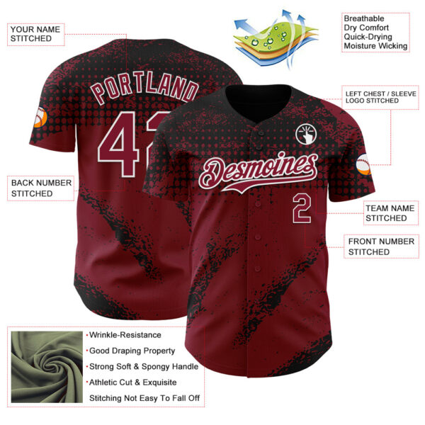 Custom Black Crimson-White Splash Grunge Fragment Authentic Baseball Jersey