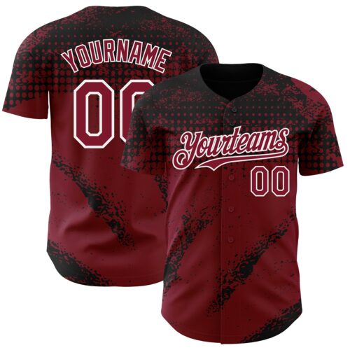 Custom Black Crimson-White Splash Grunge Fragment Authentic Baseball Jersey