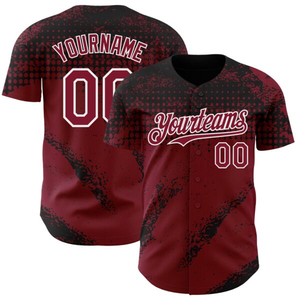Custom Black Crimson-White Splash Grunge Fragment Authentic Baseball Jersey
