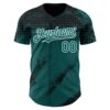 Custom Black Teal-White Splash Grunge Fragment Authentic Baseball Jersey