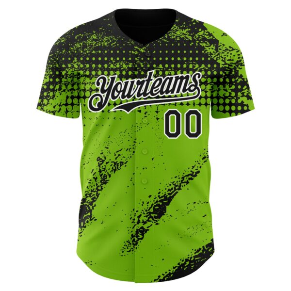 Custom Black Neon Green-White Splash Grunge Fragment Authentic Baseball Jersey