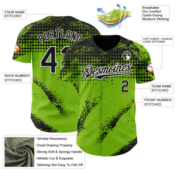 Custom Black Neon Green-White Splash Grunge Fragment Authentic Baseball Jersey