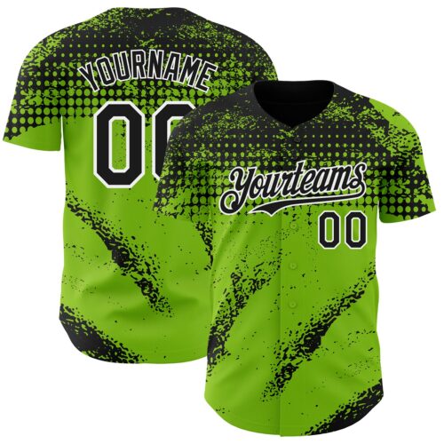 Custom Black Neon Green-White Splash Grunge Fragment Authentic Baseball Jersey