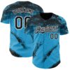 Custom Black Sky Blue-White Splash Grunge Fragment Authentic Baseball Jersey