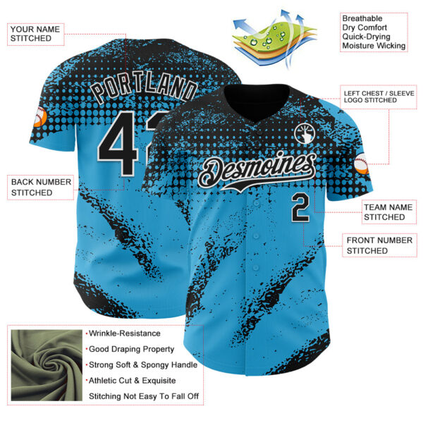 Custom Black Sky Blue-White Splash Grunge Fragment Authentic Baseball Jersey