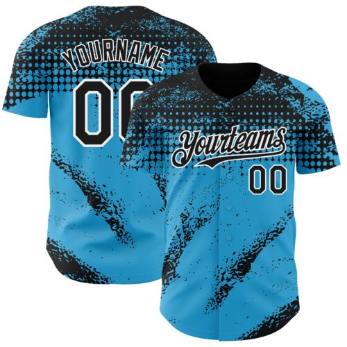 Custom Black Sky Blue-White Splash Grunge Fragment Authentic Baseball Jersey