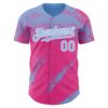 Custom Light Blue Pink-White Splash Grunge Fragment Authentic Baseball Jersey