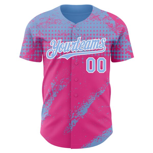Custom Light Blue Pink-White Splash Grunge Fragment Authentic Baseball Jersey