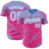 Custom Light Blue Pink-White Splash Grunge Fragment Authentic Baseball Jersey