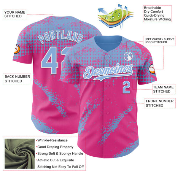 Custom Light Blue Pink-White Splash Grunge Fragment Authentic Baseball Jersey