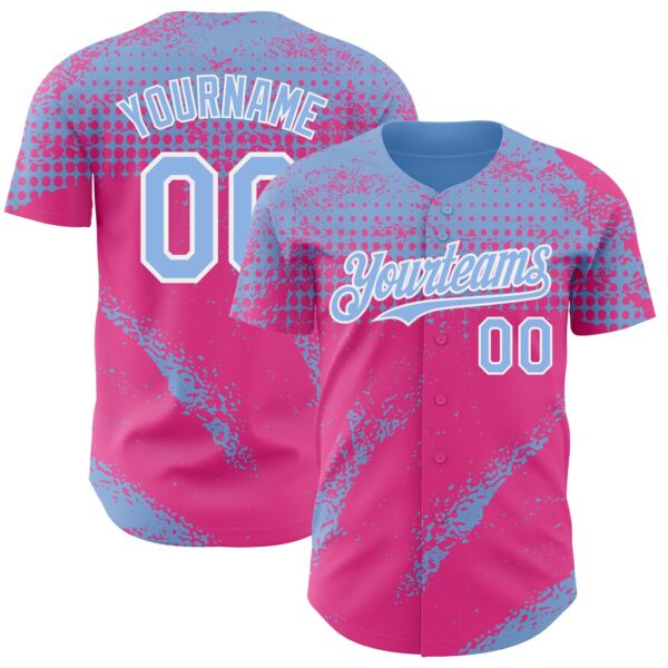 Custom Light Blue Pink-White Splash Grunge Fragment Authentic Baseball Jersey