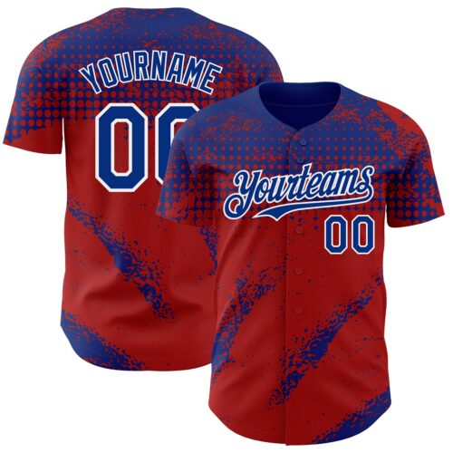 3DPattern7731 Custom Royal Red-White Splash Grunge Fragment Authentic Baseball Jersey