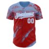 Custom Light Blue Red-White Splash Grunge Fragment Authentic Baseball Jersey