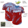 Custom Light Blue Red-White Splash Grunge Fragment Authentic Baseball Jersey