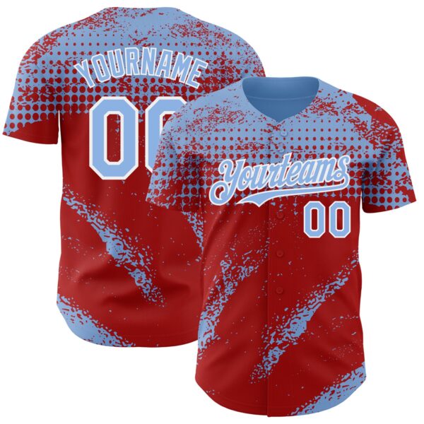 Custom Light Blue Red-White Splash Grunge Fragment Authentic Baseball Jersey