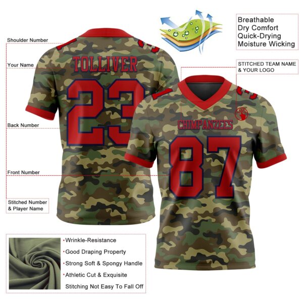 Custom Camo Red-Navy 3D Pattern Salute To Service Authentic Football Jersey