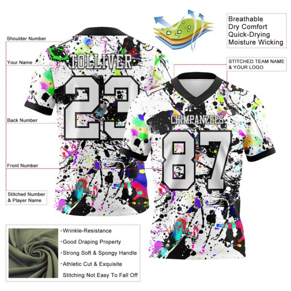 Custom Graffiti Pattern White-Black 3D Pattern Splash Authentic Football Jersey