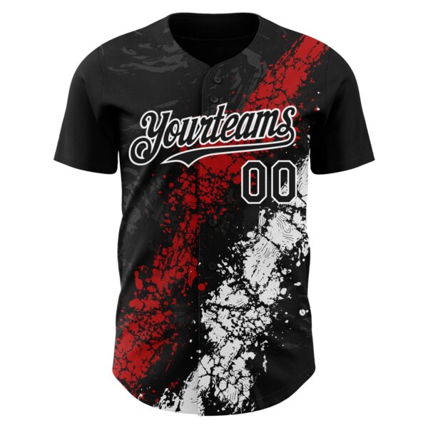 Custom Black Red-White Splash Authentic Baseball Jersey